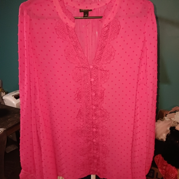 torrid Tops - Torrid Hot Pink Floral Lace Blouse
